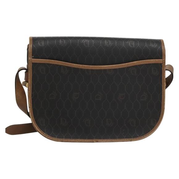 DIOR Honeycomb Canvas Shoulder Bag Pvc Leather Black